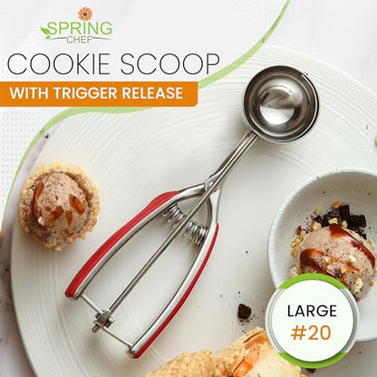 Spring Chef Large Stainless Steel Cookie Scoop, #20, 2.93 Tablespoon, Red | Premium 3.5" Cookie Scooper for Baking, Cupcake Scoop, Ice Cream Scoop w/ Soft Grip & Trigger Release, Dishwasher Safe - color: Red, size: #20 - Large - 2.93 Tbsp