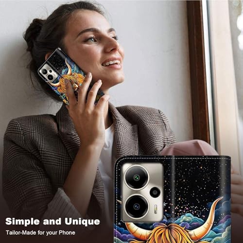 for Cricket Outlast 5G 2024 Wallet case with RFID Blocking Credit Card Holder Kickstand, Folio Flip PU Leather Shockproof Protective Cover for AT&T Motivate Pro 5G, Highland Cow - color: Highland Cow