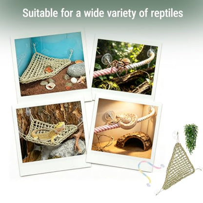 Reptile Hammock and Climbing Set for Gecko, Lizard and Small Snake | 15-Piece Set,Natural Handwoven Hammock,Gradient Climbing Rope,Flexible Habitat Setup,For Snakes and Geckos