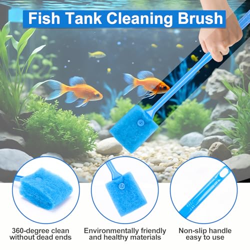 Fish Tank Cleaning Kit Set of 4 Pieces, Aquarium Siphon Algae Scraper Aquarium Net Algae Remover for Fish Tank, Aquarium Cleaner Vacuum Suitable for Changing Water and Cleaning Fish Tanks | Lanswood