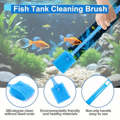 Fish Tank Cleaning Kit Set of 4 Pieces, Aquarium Siphon Algae Scraper Aquarium Net Algae Remover for Fish Tank, Aquarium Cleaner Vacuum Suitable for Changing Water and Cleaning Fish Tanks | Lanswood