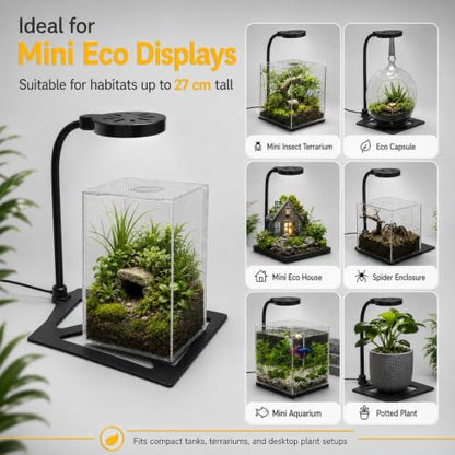 Jumping Spider Enclosure LED Light, 360 Degree Full Spectrum Reptile Enclosure Lights, Jumping Spider Enclosure Accessories for Potted Plants Succulents Miniature Landscape. (Black) - color: Black