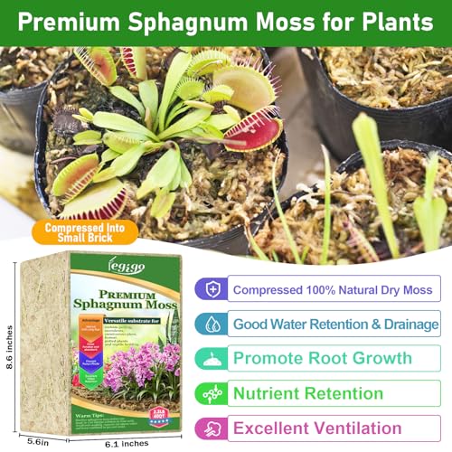 2.2lb Sphagnum Moss for Plants, 40QT Orchid Moss Potting Mix | Long Fiber Sphagnum Moss Dried for Plants Indoor, Orchid Repotting, Succulent, Carnivorous Plants, Terrarium and Reptiles - size: 2.2lb