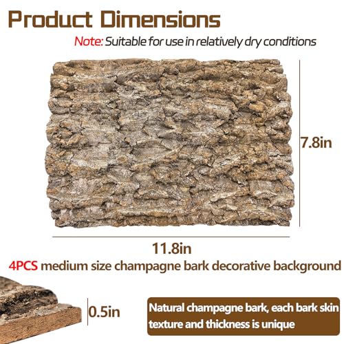 Cork Terrarium Background 11.8x7.9in 4PCS Natural Reptile Cork Bark Flats Terrarium Board Bearded Dragon Climbing Wall Mat Tank Accessories Decor for Lizard Chamelon Snake Spider Crested Gecko - size: 4PCS-11.8x7.9in
