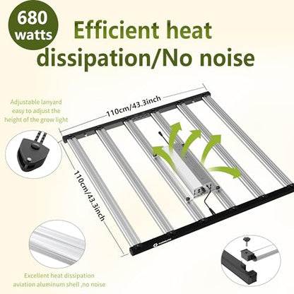 LED Grow Lights for Indoor Plants Full Spectrum Growing Light Bar Plant Hanging Growing Lamps Seedling Daisy Chain Dimmable Board 4x4ft Coverage (680watts) - size: 680watts