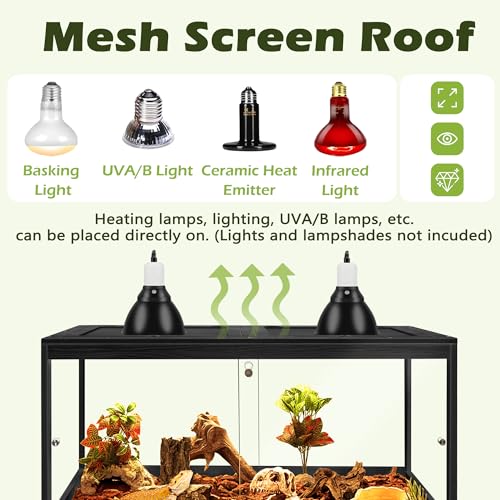 35 Gallon Bearded Dragon Tank, 32 x 16 x 16 Inch Tempered Glass Reptile Enclosure with Metal Mesh Top, Lockable Sliding Front Doors, Large Lizard and Snake Terrarium, Black - color: Black, size: 35 Gallon (32x15.5x15.5 Inch)