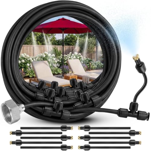 Misters for Outside Patio with Flexible Rod Nozzles, 33 ft, Black | Misting System for Outside Patio Cooling, Garden Faucet Setup for Pergola, Garden, Greenhouse, Backyard - size: 33 FT