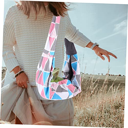 Reptile Pet Carrying Pouch Adjustable Shoulder Strap Polyester Small | Colorful Geometric Pattern, Breathable and Cozy Warmth, Crossbody Wear for Bearded Dragon Walking or Travelling