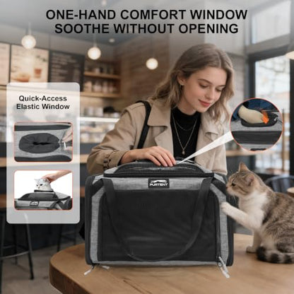 Expandable cat Carrier Soft Sided Airline Approved Pet Carrier Up to 12lbs | Top & Side Expandable, 360° Breathable Mesh, Anti-Collapse Frame, Built-in Safety Leash, Reversible Cushion for Cat Small Dog - color: Grey