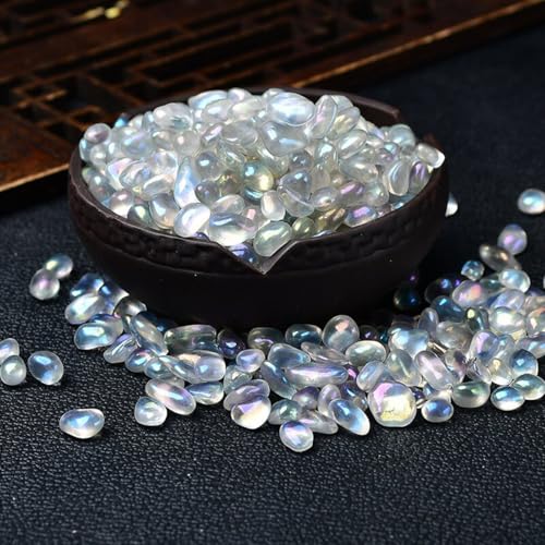 Erliway 7-9mm Electroplated Moonstone Healing Crystal Chips for Crafts 100g | Natural Crushed Crystal Stones Tumbled Chips for Vase Filler Aquarium Gravel, Meditation Chakra Balancing, Candle DIY Making - color: Electroplated Moonstone