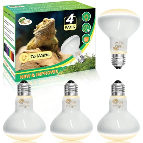 Pack of 4 Reptile Basking Light Bulbs - Incandescent 75W Simulated Sunlight UVA Heat Lamp Bulbs for Bearded Dragons, Geckos, Iguanas, Lizards, Amphibians & Small Pets - color: Uva Bulbs (4pcs), size: 75W