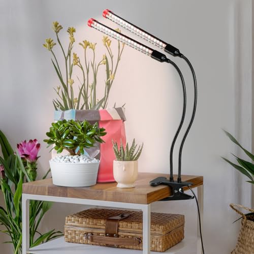 Gamechanger! 18 Watt Power Draw, NO Need Adapter, FECiDA 2026 2Head Clip Grow Lights for Seed Starting, Bonsai, Small Indoor Plants, Enough Bright Like Sun, 4/8/12/16/20H Timer - size: Clip-2Head-18W