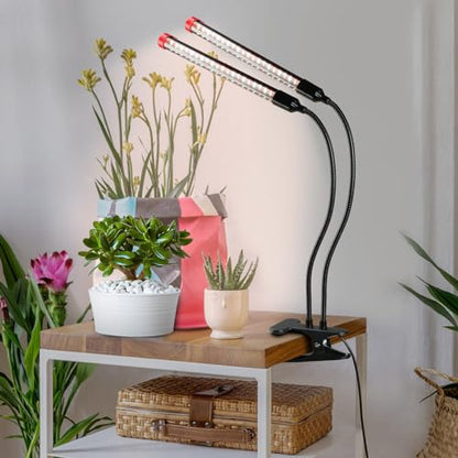 Gamechanger! 18 Watt Power Draw, NO Need Adapter, FECiDA 2026 2Head Clip Grow Lights for Seed Starting, Bonsai, Small Indoor Plants, Enough Bright Like Sun, 4/8/12/16/20H Timer - size: Clip-2Head-18W