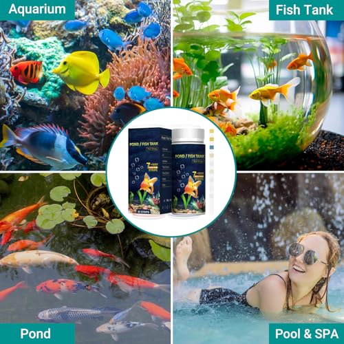 7IN1 Aquarium Test Strips - 50 Strips Aquarium Test Kit Fish Tank Test Kit Quick&Accurate Testing Freshwater&Saltwater Nitrate Nitrite Hardness Free Chlorine pH Carbonate Total Alkalinity