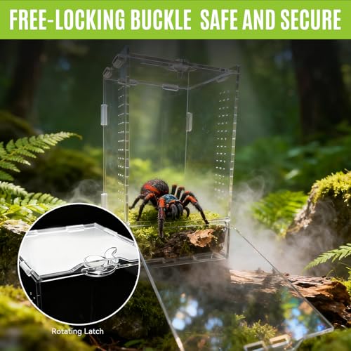 Jumping Spider Enclosure, Front-Opening Acrylic Spider Terrarium，Laser-Cut Biomimetic Ventilation System, Escape-Proof for Feeder Insects