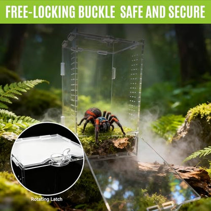 Jumping Spider Enclosure, Front-Opening Acrylic Spider Terrarium，Laser-Cut Biomimetic Ventilation System, Escape-Proof for Feeder Insects