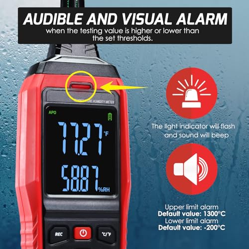 Humidity and Temperature Meter Data Logger Digital Psychrometer HVAC, Wet Bulb Thermometer Record 4000pcs Data and Export, Large LCD Humidity Tester Dew Point Meter with Indicator and Buzzer Alarm