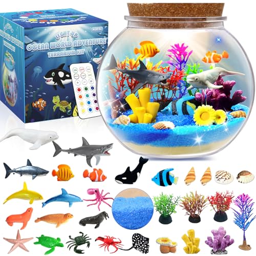 Ocean Light Up Terrarium Kit for Kids - LED Night Light Ocean Birthday Gifts for Girls & Boys Ages 4 5 6 7 8-12, Kids Arts & Crafts Kit, Easter Ideal Gifts - style: Ocean