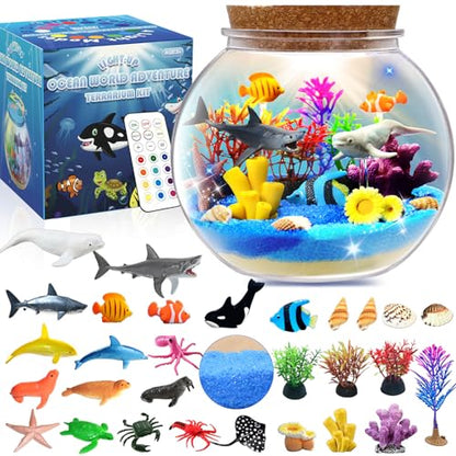 Ocean Light Up Terrarium Kit for Kids - LED Night Light Ocean Birthday Gifts for Girls & Boys Ages 4 5 6 7 8-12, Kids Arts & Crafts Kit, Easter Ideal Gifts - style: Ocean