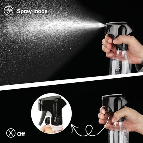 12oz Continuous Mist Plastic Spray Bottle 1 Pack All Purpose | Continuous fine mist, leak-proof, reusable for hair, plant care & household cleaning - color: Clear-1pcs