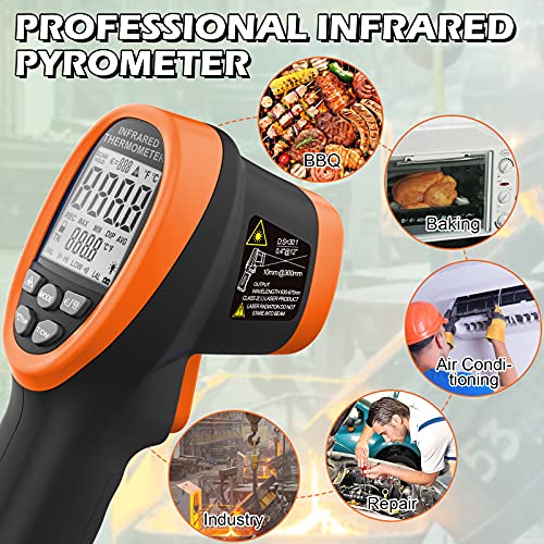 BT-1500 Pyrometer 30:1 Industrial Laser Thermometer Gun, -58℉ to 2732℉ Non Contact High Temp Infrared Thermometer Digital IR Temperature Gauge Orange(NOT for Human Temp Test) - color: Orange