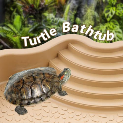 Turtle Bathing Pool Reptile Habitat Reptile Food Dish Water Bowl with Slope Terrarium Decoration for Turtle Horned Frog Lizard Gecko Snake