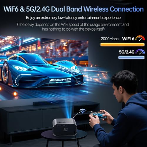 Home Projector with WiFi and Bluetooth, Native 1080P, 4K Support, Portable Smart Projector, Mirror Screen, Compatible with Android, iOS SmartPhone/PC/PS5/TV Stick for Home Movies