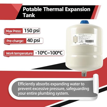 1PC EFIELD Water Heater Expansion Tank, 2.1 Gallon, 3/4 in MNPT Connection | Thermal Pressure Protection, Safe for Potable Water-TANK001(1) - size: 2.1 Gallon