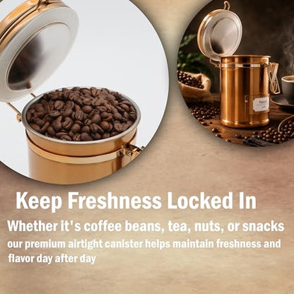PRINCE G Airtight Coffee Canister, Light-Blocking Stainless Steel Coffee Storage Container with Scoop, 260g Coffee Bean Storage Jar, Bronze - color: Bronze