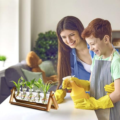 XXXFLOWER Plant Terrarium with Wooden Stand Desk Plant 5 Bulb Vase | Terrarium Kit Glass Propagation Vases Tabletop Propagation Station, Metal Swivel Holder Retro Rack - size: 5 Bulb Vase