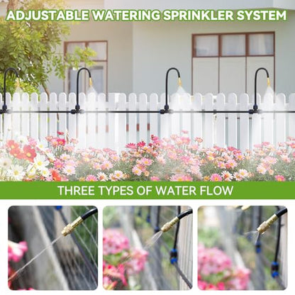 Drip Irrigation System Kit with 16 Pcs Adjustable Brass Nozzles & Bendable Spay Arm,120ft Garden Watering Misting System for Outdoor Raised Bed, Potted Plant, Yard, Greenhouse - size: 120ft+16pcs nozzles and connectors