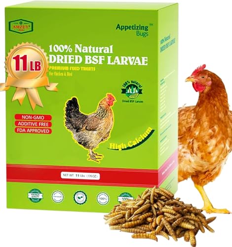 Amzey 11 LBS Dried Black Soldier Fly Larva - All Natural BSF Larvae - 85X More Calcium Than Mealworms - High Calcium Treats for Chickens, Birds, Reptiles, Hedgehog, Geckos, Turtles - size: 11 Pound (Pack of 1)