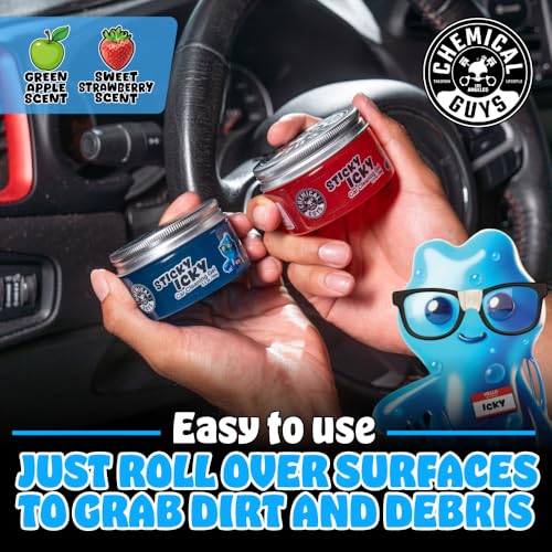 Chemical Guys, Sticky Icky Cleaning Gel, Green Apple & Strawberry, 2 Pack | For air vents, dashboards, and keyboards, reusable, for vents, cup holders, and keyboards, use for dashboard crevices - size: 3.5 Ounce (Pack of 2), style: Various