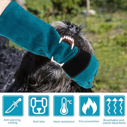Animal Handling Gloves, Bite Proof Cat Gloves, Pet Leather Glove Cat Scratch with Pet Comb, Multipurpose for Rose Pruning, Gardening, Pets Grooming