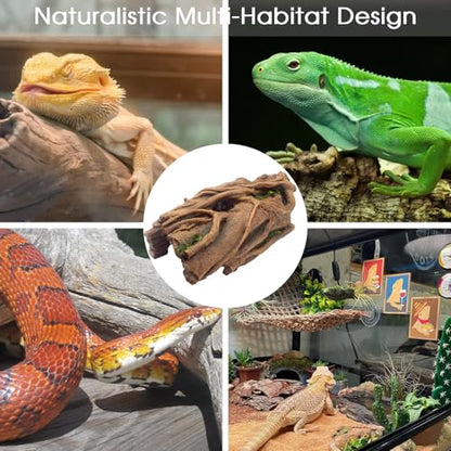 Large Reptile Hide Hollow Log for Snake Ball Python Bearded Dragon | Snake Hideout with Basking Platform, Tank Accessories for Lizard and Gecko, Eco-Friendly Resin, Durable Reptile Shelter Decor