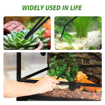2Pcs Reptile Stainless Steel Long Tweezers Feeding and Cleaning Tongs Tweezers for Ball Python, Snakes, Lizards, Leopard Gecko, Chameleon, Aquariums and Terrariums