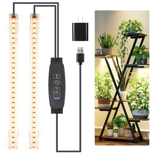 8.6'' LED Grow Light Strips, Full Spectrum 3500K Grow Lights for Indoor Plants, 2 Head with 3/9/12H Timer, 10 Dimmable Levels, Suitable for Seedling, Succulent, Plant Shelf and Greenhouse, 1-Pack - color: 2 Head 1 Pack
