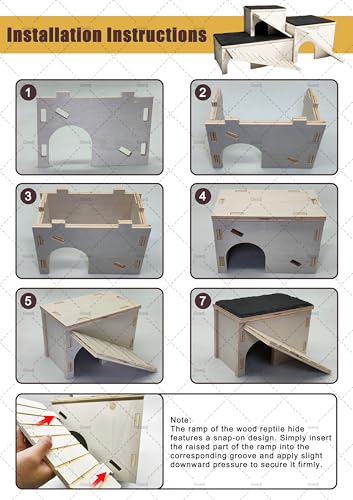 Large Bearded Dragon Basking Platform,Wooden Reptile Hide Cave with Slate Rock Climbing Ramp Tank Accessories for Leopard Geckos,Lizard,Snake,Tortoise (Medium) - size: M:9.1×7.1×7.8"