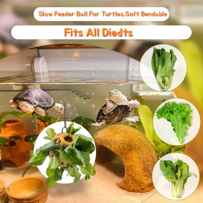 3 Pcs Turtle Tank Accessories, Tortoise Brush with Suction Cup, Feeder Ball