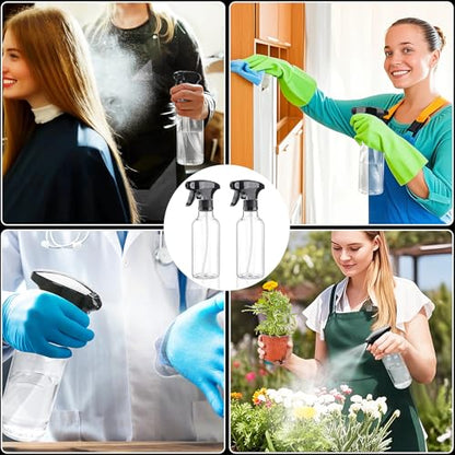12oz/360ml 2 Pack Plastic Spray Bottles, Clear | Empty Spray Bottles for Cleaning, Continuous Misting, For Hair, Essential Oils, Toners, Rose Water, Cosmetics
