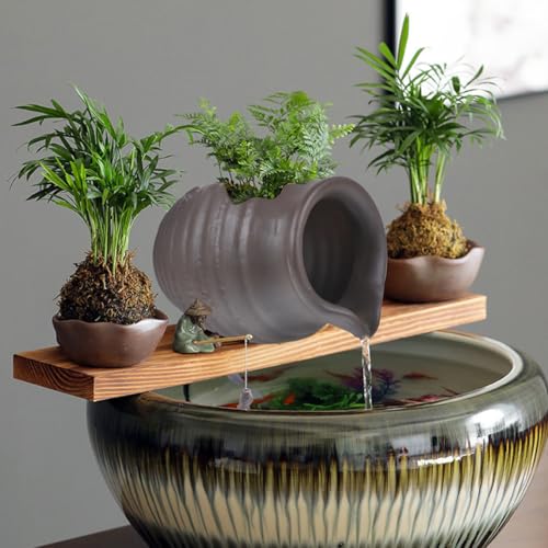 MERRYHAPY Fish Tank Waterfall Dispenser Ceramic Fountain Jar for Garden, Balcony, Living Room Landscape Decoration