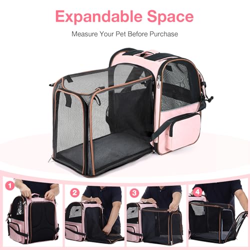 Large Cat Backpack Carrier Expandable Foldable Pet Carrier Backpack for Small Dogs Puppy Medium Cats Fit Up to 18 Lbs for Travel, Hiking,Pink - color: Pink
