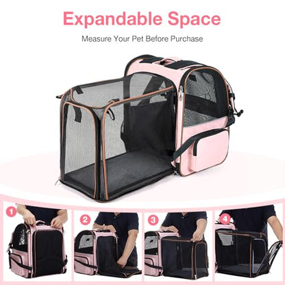 Large Cat Backpack Carrier Expandable Foldable Pet Carrier Backpack for Small Dogs Puppy Medium Cats Fit Up to 18 Lbs for Travel, Hiking,Pink - color: Pink