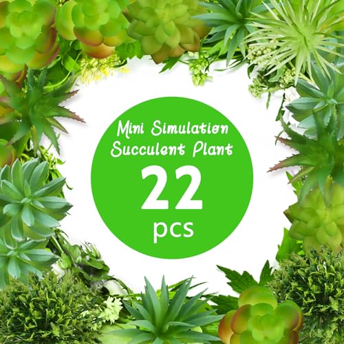 QUOZUO 22pcs Artificial Succulents Realistic Mini Succulent Plants, Green Succulents Small Plants for DIY Crafting Garden Home Arrangement Office Decorations (Unpotted)