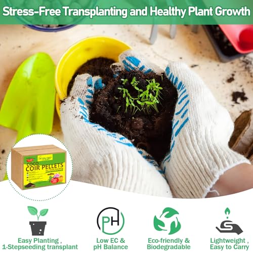 50 Pcs 50mm Coco Coir Pellets Seed Starter Soil Mix- Organic Coconut Coir Potting Soil Pods for Seedling, Coco Peat Soil Discs for Indoor & Outdoor Plants Bonsai Herbs Vegetables and Flowers - size: 50mm