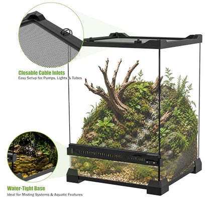 Vertical Glass Reptile Enclosure Terrarium, 10" x 10" x 14" | 6 Gallon Fully Assembly & Front Opening Habitat Tank for Crested Geckos, Tree Frogs & Small Arboreal Reptiles - size: 10" x 10" x 14"