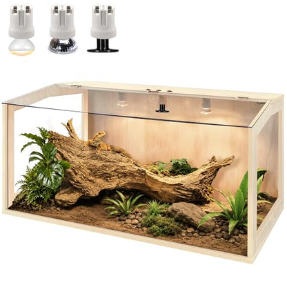 Bearded Dragon Tank, Lizard Tank with Clear Tempered Glass, Anti-Scratch Reptile Enclosure, Reptile Tank Built-in Light Fixtures with Switch (40X20X20inch,65 Gallons) - color: Transparent Roof, size: 40X20X20inch,65 Gallons
