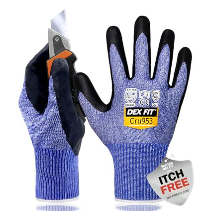 DEX FIT Level A8 Steel Cut Resistant Gloves Cru953, 3D-Comfort Stretchy Fit, Power Grip, Thin, Touch-Screen Compatible, Durable, Machine Washable; Steel Blue S 1 Pair - color: A8 Blue, size: Small