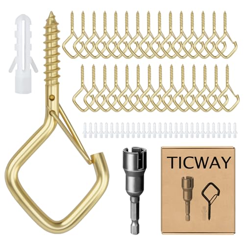30 Pcs Outdoor Hooks for String Lights,Screw Hooks for Hanging Plants,Ceiling Hooks with Safety Buckle,Square Hanger for Wind Chimes,Bird Feeder,Lanterns,Christmas Decorations Gold - color: Gold, size: 30