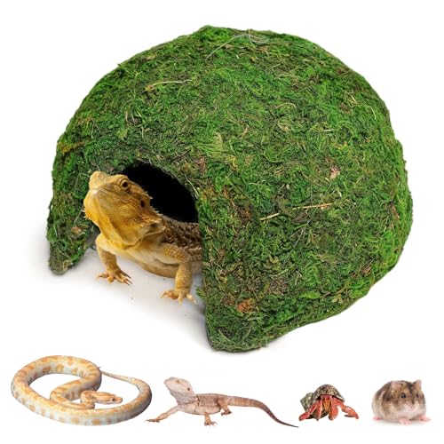 Reptile Moss Hideout, Half Round Cave for Lizards Snakes Frogs | Reptile Moss Hideout, Half-round dome shape, Full moss exterior coverage, Spacious interior room, Stable on all substrates